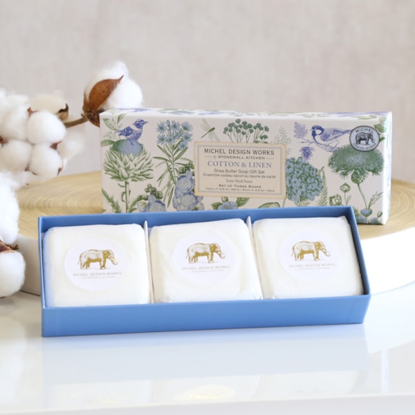 Cotton & Linen Set 3 Soap Gift Set by Michel Design Works Cotton & Linen Set 3 Soap Gift Set by Michel Design Works