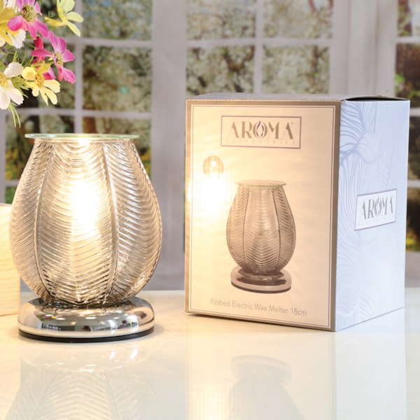 Electric Wax Melter Touch - Ribbed Grey Lustre 18cm Electric Wax Melter Touch - Ribbed Grey Lustre 18cm
