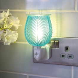 Wax Melter Plug In - Ribbed Aqua Lustre 12cm Wax Melter Plug In - Ribbed Aqua Lustre 12cm