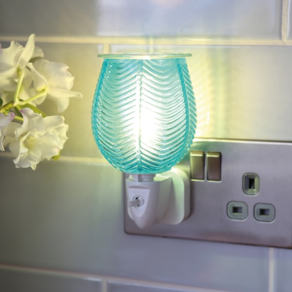 Wax Melter Plug In - Ribbed Aqua Lustre 12cm Wax Melter Plug In - Ribbed Aqua Lustre 12cm
