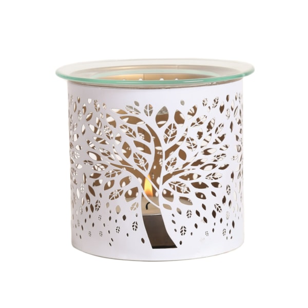 Tealight Wax Melter and Candle Holder - White Silhouette Tree of Life 10.5cm Tealight Wax Melter and Candle Holder - White Silhouette Tree of Life 10.5cm