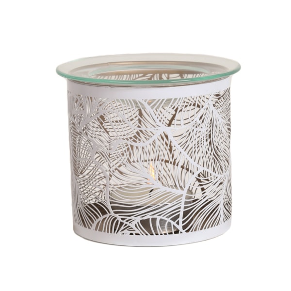 Tealight Wax Melter and Candle Holder - White Silhouette Botanicals 10.5cm Tealight Wax Melter and Candle Holder - White Silhouette Botanicals 10.5cm