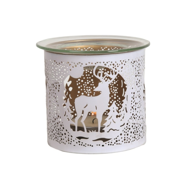 Tealight Wax Melter and Candle Holder - White Silhouette Stag 10.5cm Tealight Wax Melter and Candle Holder - White Silhouette Stag 10.5cm