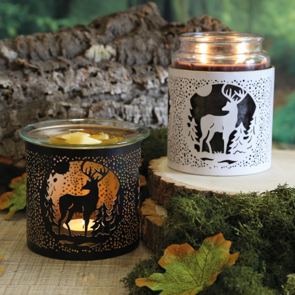 Tealight Wax Melter and Candle Holder - White Silhouette Stag 10.5cm
