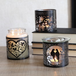 Tealight Wax Melter & Candle Holder - Black & Silver Silhouette Doves 10.5cm Tealight Wax Melter & Candle Holder - Black & Silver Silhouette Doves 10.5cm