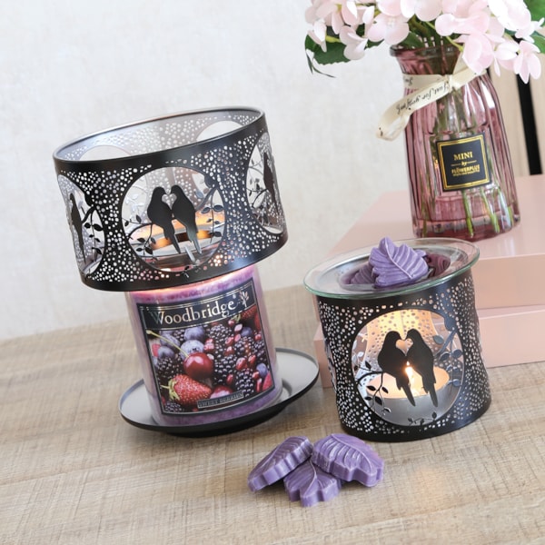 Tealight Wax Melter & Candle Holder - Black & Silver Silhouette Doves 10.5cm Tealight Wax Melter & Candle Holder - Black & Silver Silhouette Doves 10.5cm