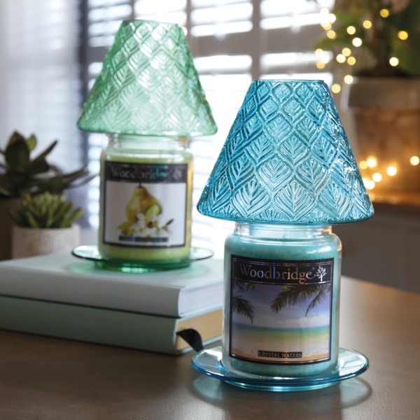 Jar Shade & Tray Set Glass Leaf - Teal