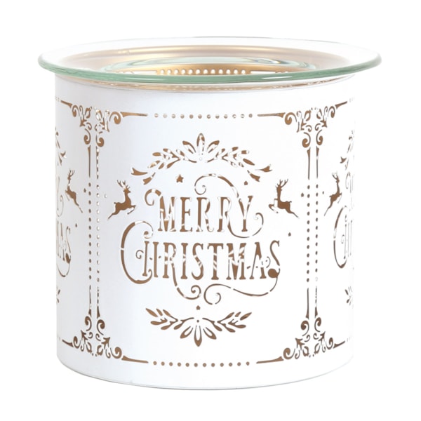 Tealight Wax Melter and Candle Holder - White Silhouette Merry Christmas Tealight Wax Melter and Candle Holder - White Silhouette Merry Christmas