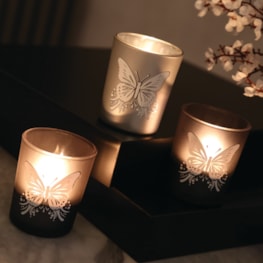 Black & Silver Butterfly Tealight Votive Holders Set3 Black & Silver Butterfly Tealight Votive Holders Set3