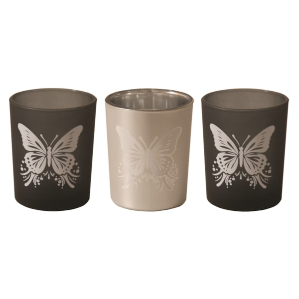 Black & Silver Butterfly Tealight Votive Holders Set3 Black & Silver Butterfly Tealight Votive Holders Set3