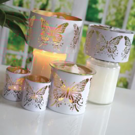 Jar Shade & Tray Set Metal Silhouette - White Butterfly Jar Shade & Tray Set Metal Silhouette - White Butterfly