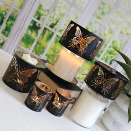 Votive Holder Metal Silhouette – Black and Gold Butterfly set of two Votive Holder Metal Silhouette – Black and Gold Butterfly set of two