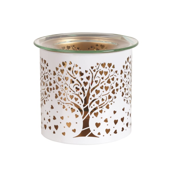 Tealight Wax Melter and Candle Holder -White & Gold Silhouette Melter Heart Tree Tealight Wax Melter and Candle Holder -White & Gold Silhouette Melter Heart Tree