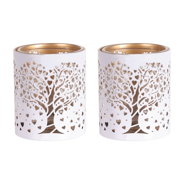 Votive Holder Metal Silhouette – White and Gold Heart Tree set of two Votive Holder Metal Silhouette – White and Gold Heart Tree set of two