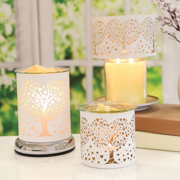 Tealight Wax Melter and Candle Holder -White & Gold Silhouette Melter Heart Tree Tealight Wax Melter and Candle Holder -White & Gold Silhouette Melter Heart Tree