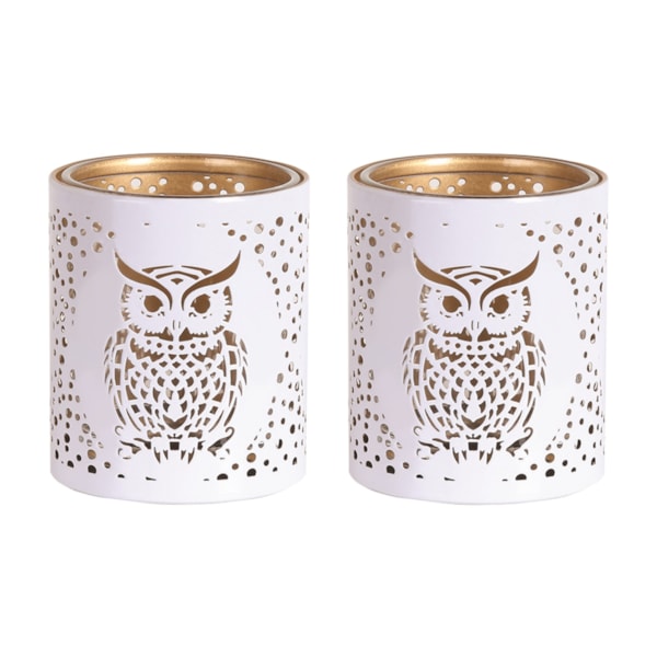 Votive Holder Metal Silhouette – White and Gold Owl set of two Votive Holder Metal Silhouette – White and Gold Owl set of two