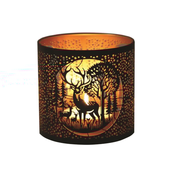 Tealight Wax Melter and Candle Holder - Black & Gold Silhouette Deer Family Tealight Wax Melter and Candle Holder - Black & Gold Silhouette Deer Family