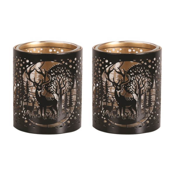 Votive Holder Metal Silhouette – Black and Gold Deer Family set of two Votive Holder Metal Silhouette – Black and Gold Deer Family set of two