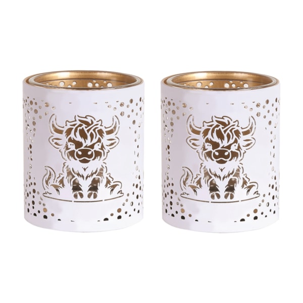 Votive Holder Metal Silhouette – White and Gold Highland set of two Votive Holder Metal Silhouette – White and Gold Highland set of two
