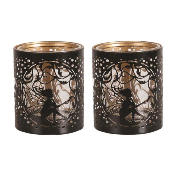 Votive Holder Metal Silhouette – Black and Gold Seated Fairy set of two Votive Holder Metal Silhouette – Black and Gold Seated Fairy set of two