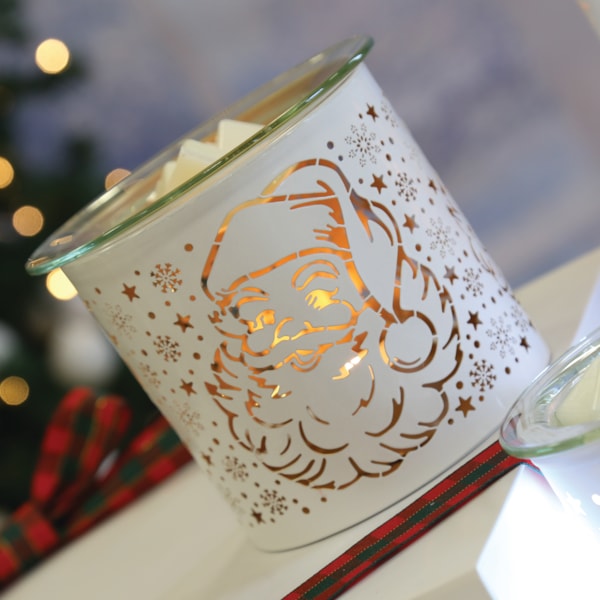 Tealight Wax Melter and Candle Holder - White & Gold Silhouette Melter Santa Tealight Wax Melter and Candle Holder - White & Gold Silhouette Melter Santa