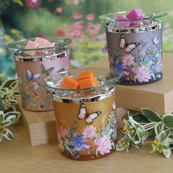 Tealight Wax Melter Orange Floral 10cm