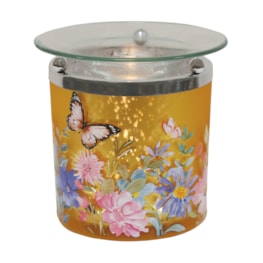 Tealight Wax Melter Orange Floral 10cm