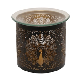 Tealight Wax Melter and Candle Holder - Black & Gold Peacock 10.5cm