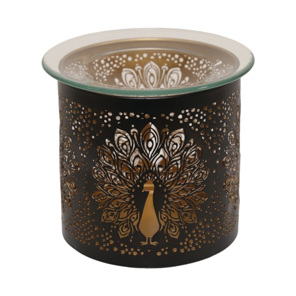 Tealight Wax Melter and Candle Holder - Black & Gold Peacock 10.5cm