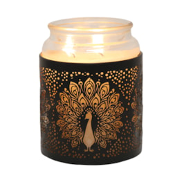 Tealight Wax Melter and Candle Holder - Black & Gold Peacock 10.5cm