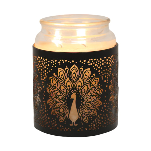 Tealight Wax Melter and Candle Holder - Black & Gold Peacock 10.5cm