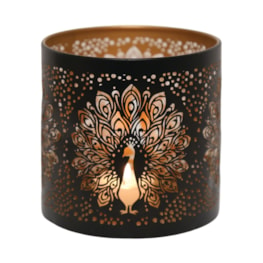 Tealight Wax Melter and Candle Holder - Black & Gold Peacock 10.5cm