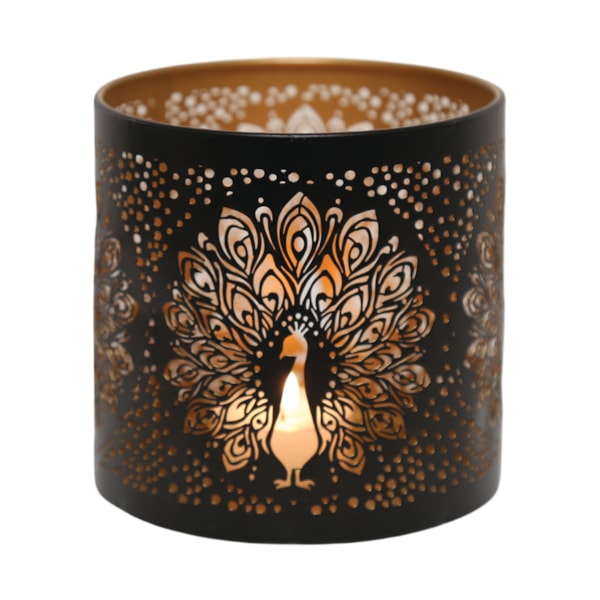 Tealight Wax Melter and Candle Holder - Black & Gold Peacock 10.5cm