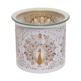 Tealight Wax Melter and Candle Holder - White & Gold Peacock 10.5cm
