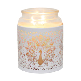 Tealight Wax Melter and Candle Holder - White & Gold Peacock 10.5cm