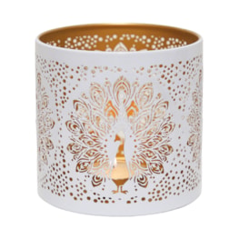 Tealight Wax Melter and Candle Holder - White & Gold Peacock 10.5cm
