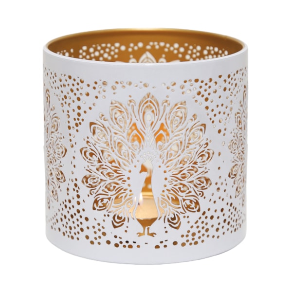 Tealight Wax Melter and Candle Holder - White & Gold Peacock 10.5cm