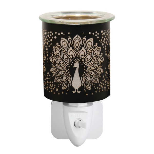 Wax Melter Plug In - Black & Gold Silhouette Peacock 13cm