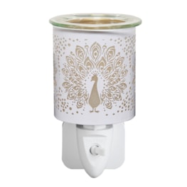 Wax Melter Plug In - White & Gold Silhouette Peacock 13cm