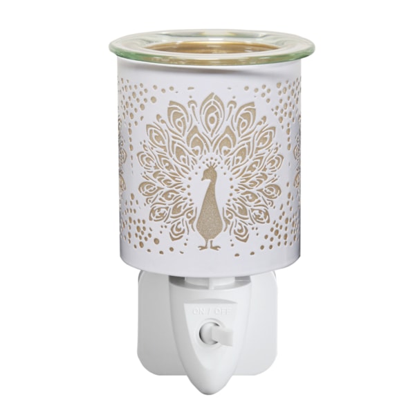 Wax Melter Plug In - White & Gold Silhouette Peacock 13cm