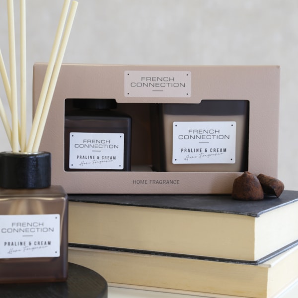 Praline Cream Candle & Diffuser Gift Set by French Connection 100ml/220g