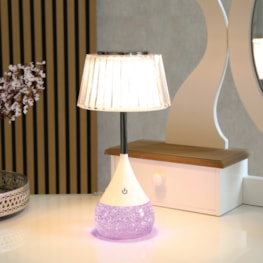 Pleated Shade LED Colour Changing Glitter Lamp 15 x 28cm Pleated Shade LED Colour Changing Glitter Lamp 15 x 28cm
