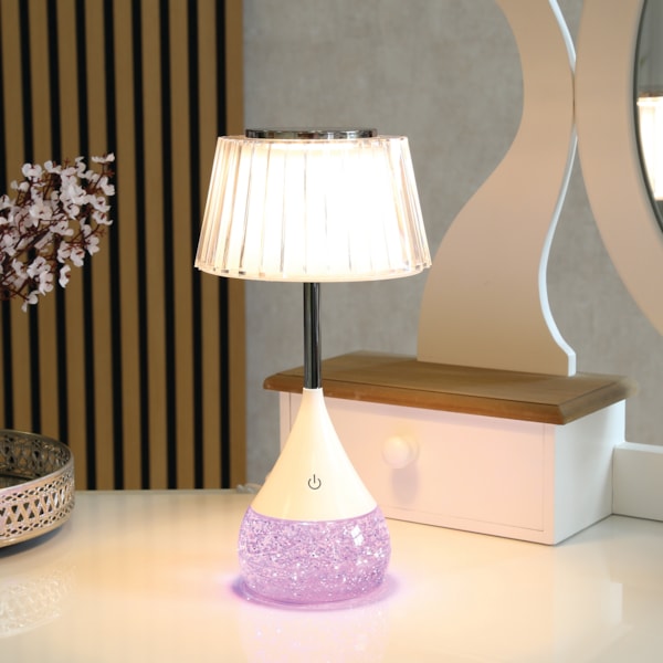 Pleated Shade LED Colour Changing Glitter Lamp 15 x 28cm Pleated Shade LED Colour Changing Glitter Lamp 15 x 28cm