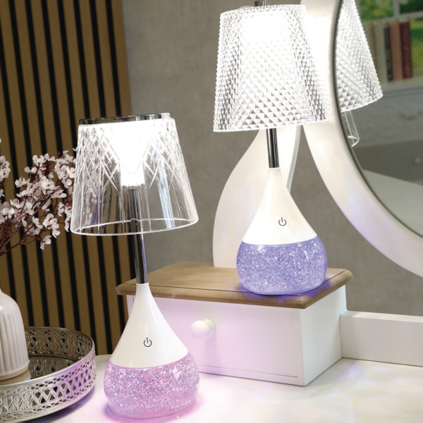 Etched Shade LED Colour Changing Glitter Lamp 13 x 28cm Etched Shade LED Colour Changing Glitter Lamp 13 x 28cm