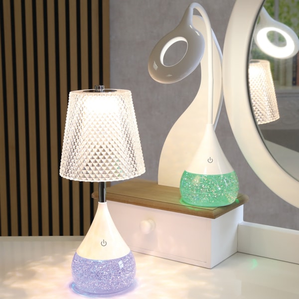 Diamond Shade LED Colour Changing Glitter Lamp 13 x 28cm Diamond Shade LED Colour Changing Glitter Lamp 13 x 28cm