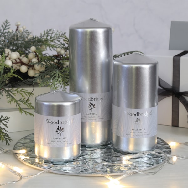 Silver Metallic Unscented Pillar Candle 20x7cm Silver Metallic Unscented Pillar Candle 20x7cm