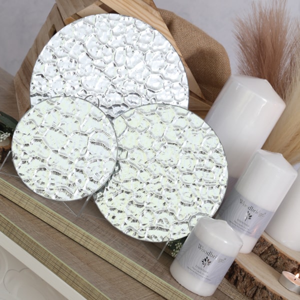 Candle Plate - Textured Silver Glass 20cm Candle Plate - Textured Silver Glass 20cm