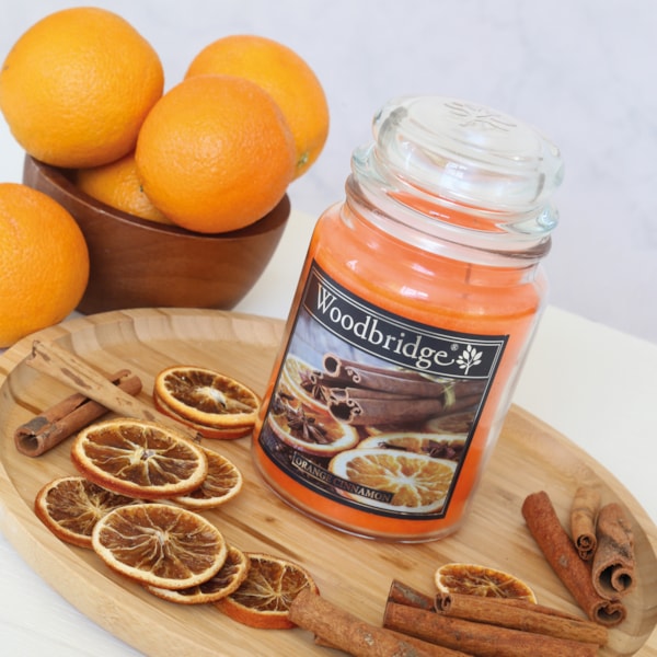 Orange Cinnamon Woodbridge Large Scented Candle Jar Orange Cinnamon Woodbridge Large Scented Candle Jar