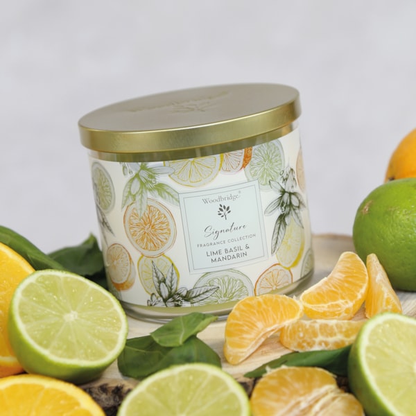 Lime Basil & Mandarin Wax Tumbler Candle Jar by Woodbridge 410g Lime Basil & Mandarin Wax Tumbler Candle Jar by Woodbridge 410g