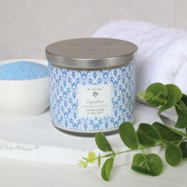 White Linen & Sea Salt Wax Tumbler Candle Jar by Woodbridge 410g White Linen & Sea Salt Wax Tumbler Candle Jar by Woodbridge 410g